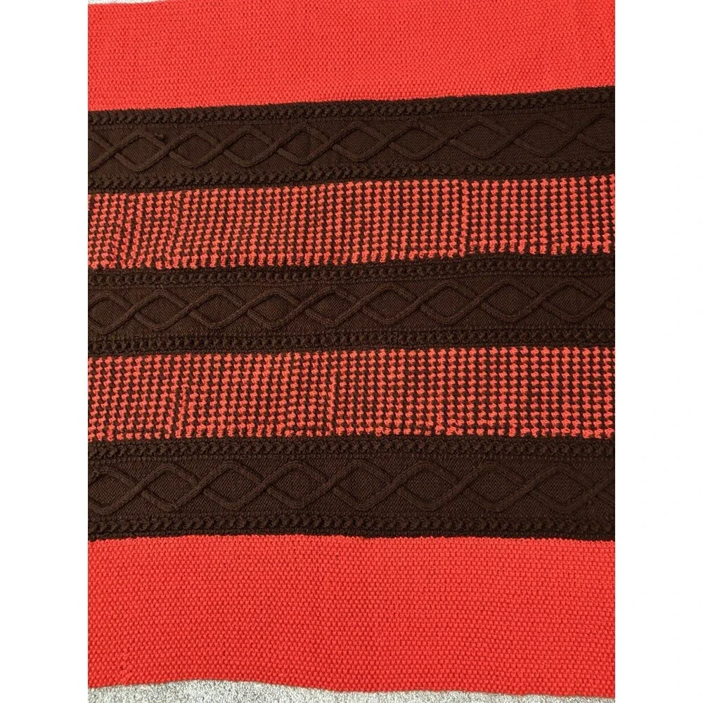 VintageHandmade Throw Blanket 50x76 Orange Brown Cable Knit Afghan Fringe Rustic